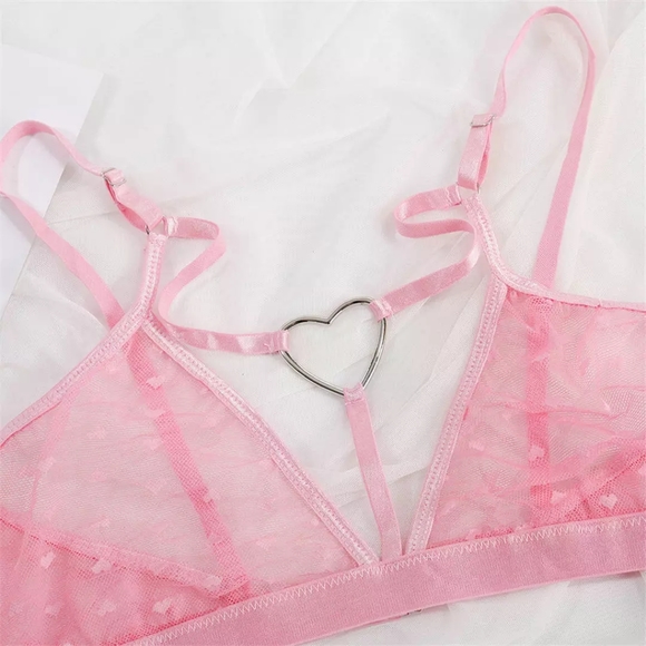 Pink Sexy Eroti. 2 Piece Heart Lace Lingerie Set - Picture 8 of 15